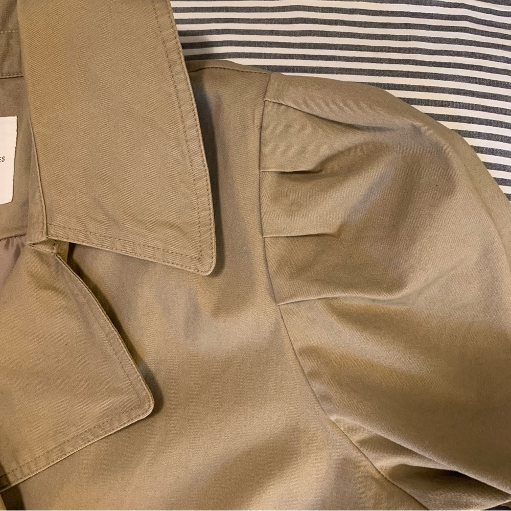 Avec Les Filles Cropped Puff Sleeve Trench Coat Tan Double Breasted XL NWT - Picture 8 of 15